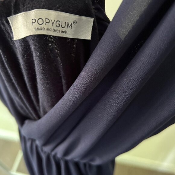 EUC Popygum Navy Blue Plunging Neckline Gala Dress, Wedding Guest Dress, Maxi - Picture 9 of 9